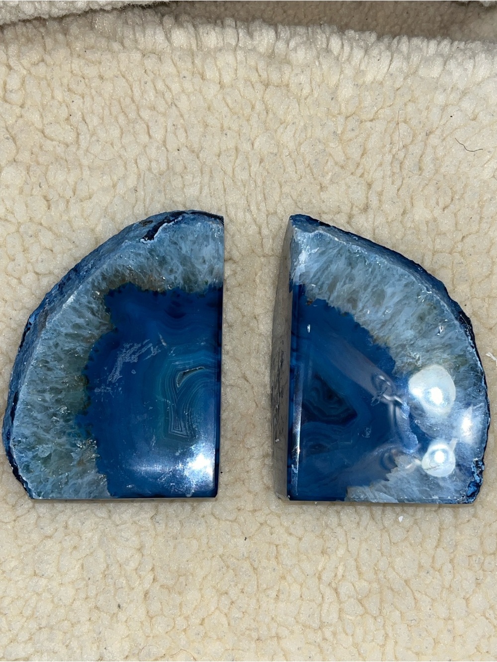 Blue Agate Bookends - Polished Natural Stone Home Accent